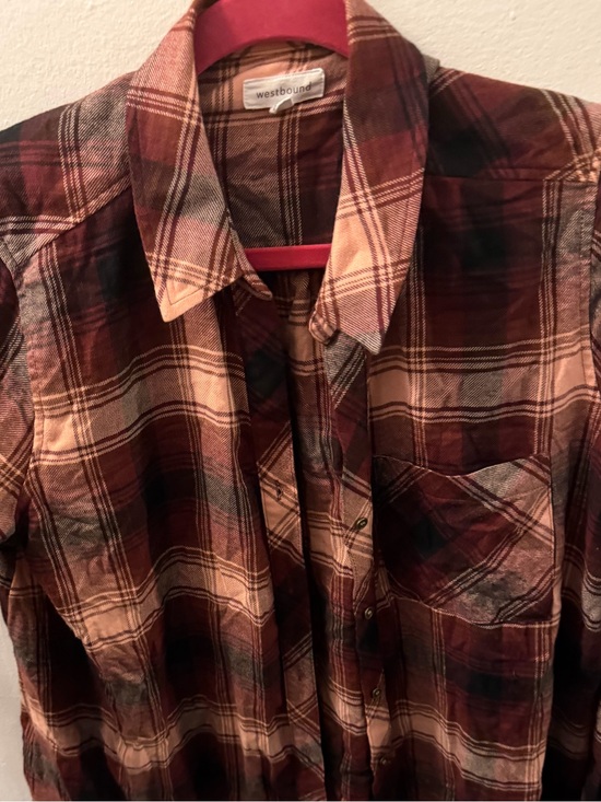 Westbound Tops - Westbound Burgundy Pink Plaid Button Down Shirt Women’s XL